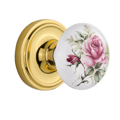 Rosette classique avec bouton de porte en porcelaine blanche