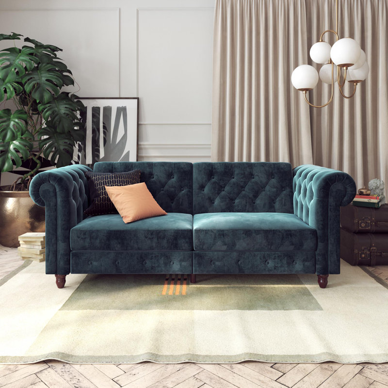 Dimmitt 3 Seater Velvet Sofa, Blue