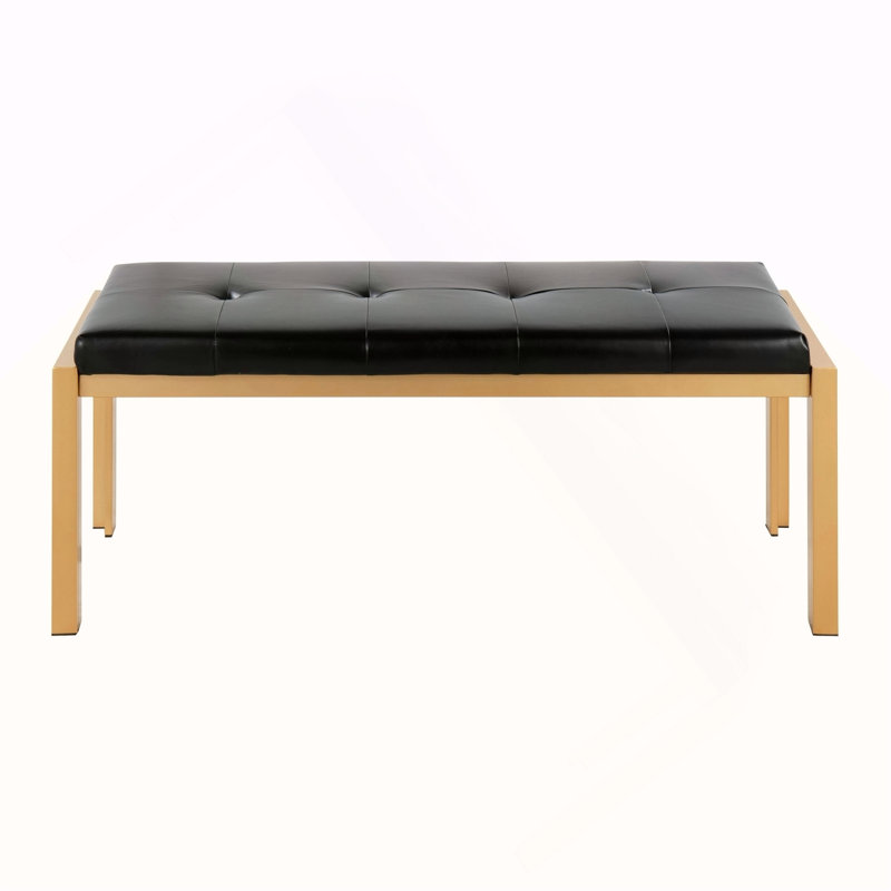 Banc contemporain en métal doré et similicuir noir, Black