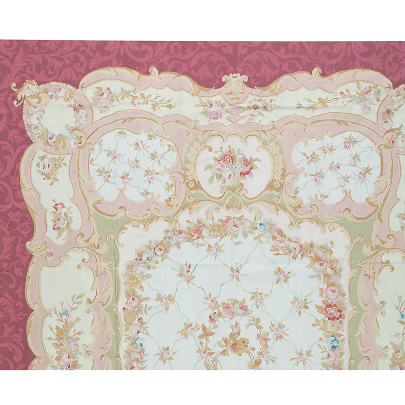 Hand-Knotted High-Quality Beige and Wine Area Rug