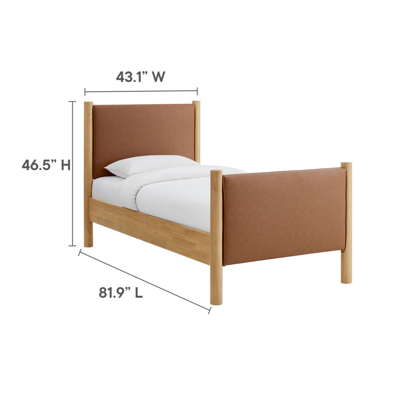 Lit plateforme tapissier en cuir Maven, Simple, Bois manufacturé, Tanoak