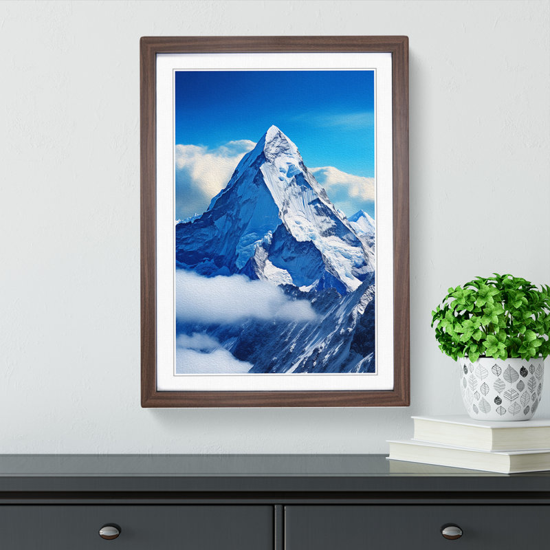 Mount Everest Constructivism - Single Picture Frame Print on Wood, Walnut Framed, 46cm H x 34cm W x 2cm D