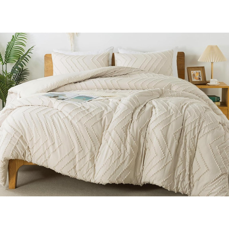 Beige King Microfiber Bed in a Bag Set with Geometric Design