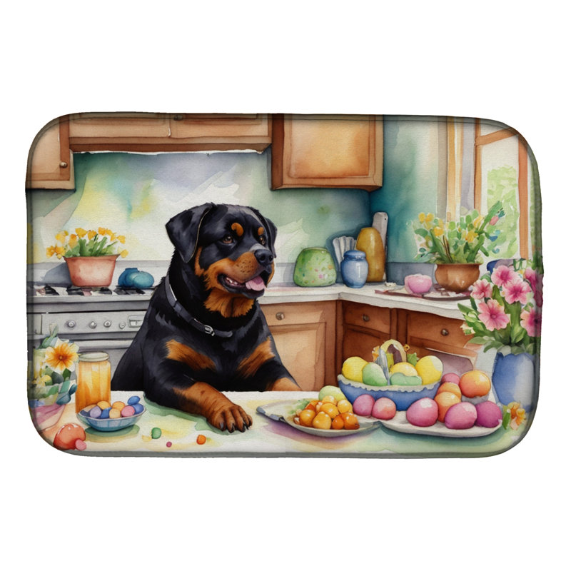 Decorating Easter Rottweiler Dish Drying Mat