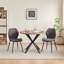 50cm Linen Fabric Upholstered Dining Chair, Vertical Stitched Kitchen Chair with Black Metal Legs-1615674058