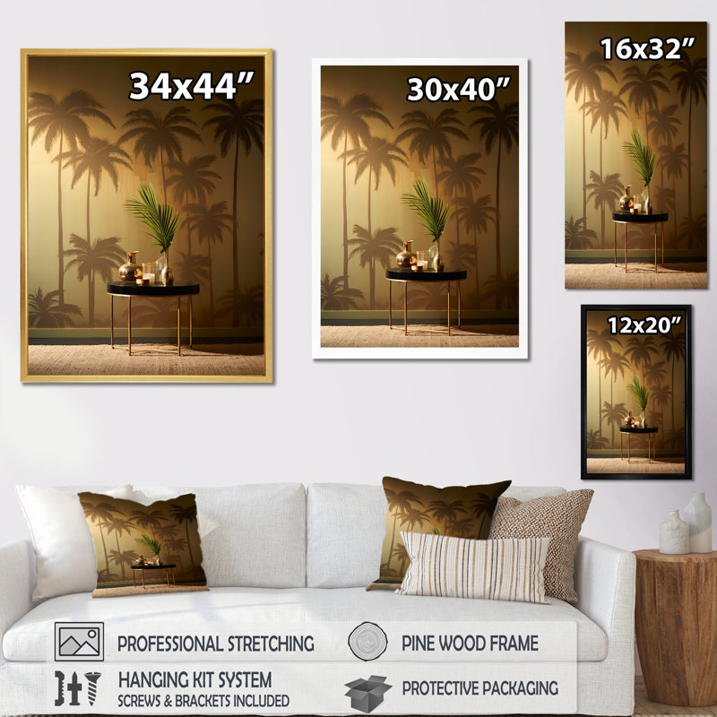 «Golden Grove Palm Tree Shadows» sur toile, H 44 po x l 34 po x P 1,5 po, Toile tendue
