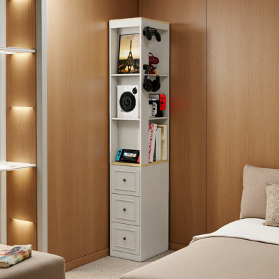73" Tall Slim Storage Cabinet, 3-Tier Media Storage Cabinet With 3 Drawers And 2 Hooks, Bookcase Display Storage Shelves, Cube CD, DVD