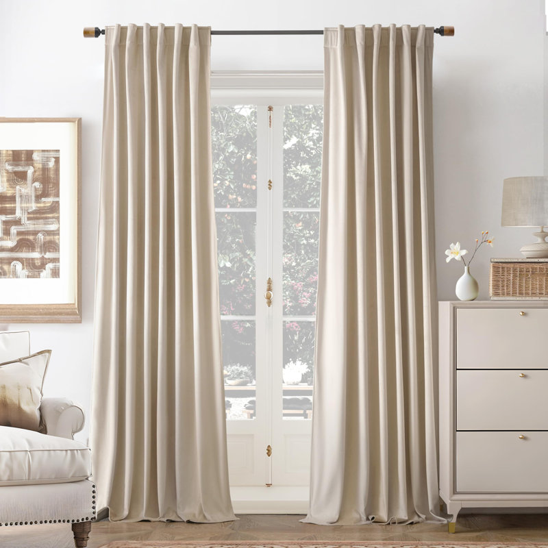 Dessy Velvet  Curtains 2 Panel Set Super Soft luxury Rod Pocket Back Tab Curtains, Camel Beige, 52" W x 108" L