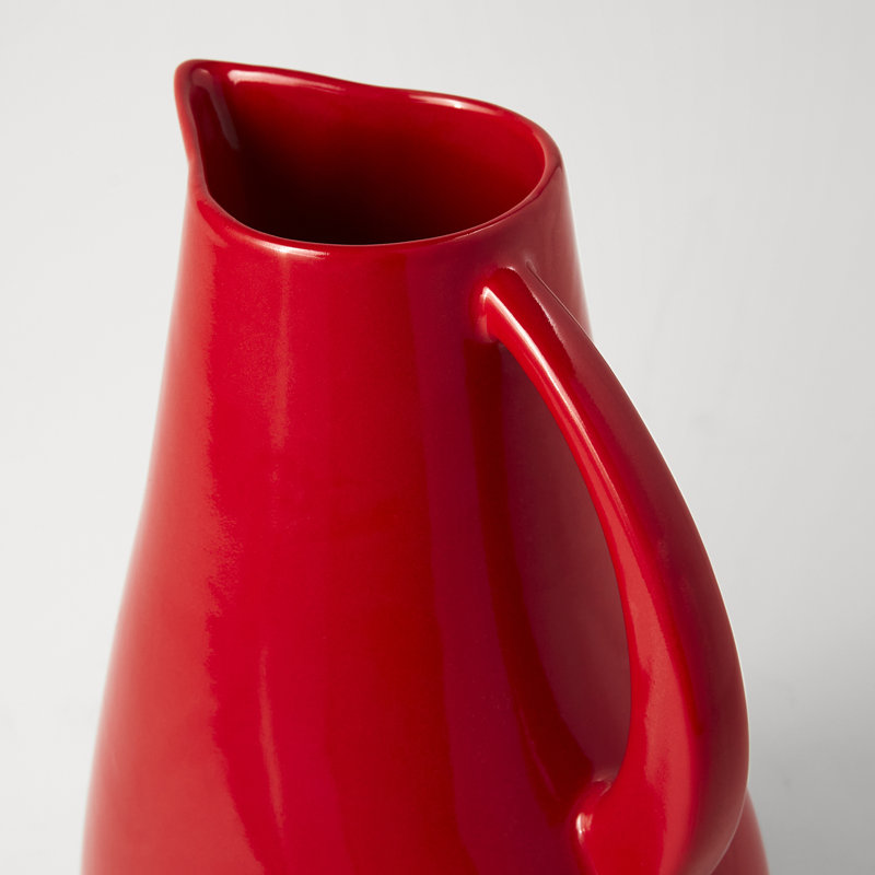Modern Red Ceramic 72 oz. Pitcher with Tapered Handle