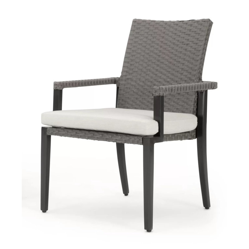 Outdoor Contemporary Set Of 2 Arm Dining Chairs And Sunbrella Cushions - Sunbrella Canvas Flax