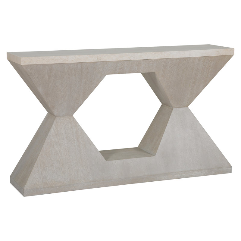 Beige Oak and Marble Rectangular Console Table
