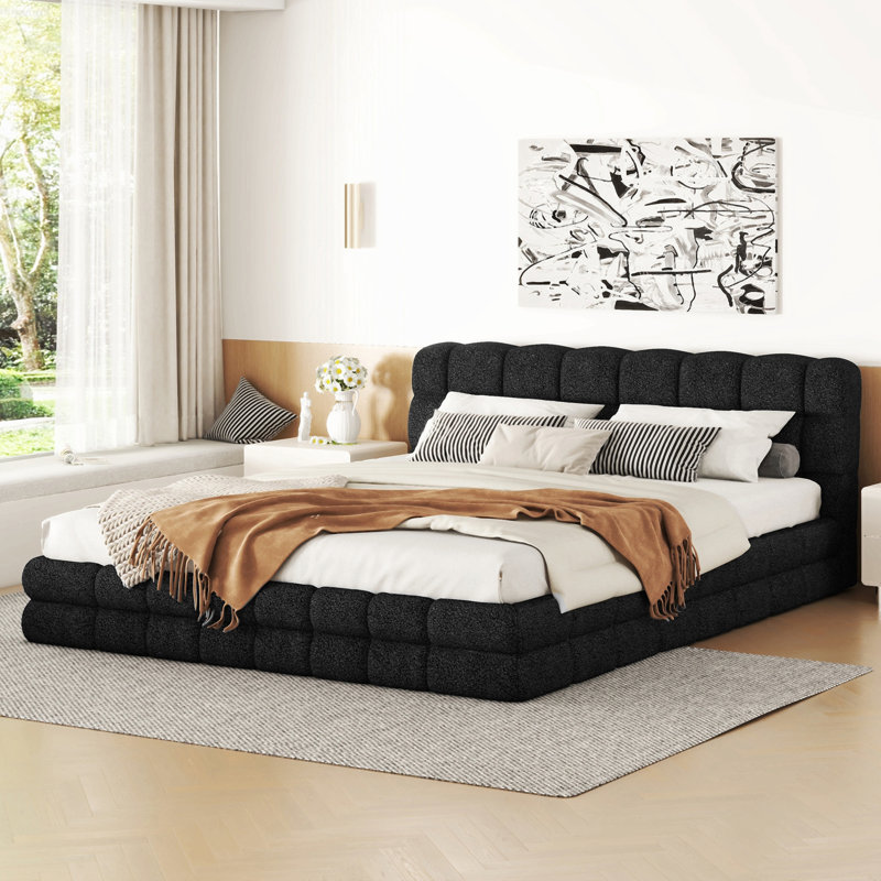 Grand lit plateforme tapissier, Noir