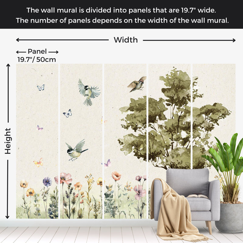 Papier peint pour enfants, fleurs peintes à l'aquarelle, L 98 po x L 68 po