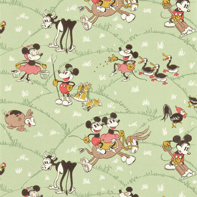 Mickey at the Farm Macaron 10.05m x 68.6cm Matte Wallpaper Roll