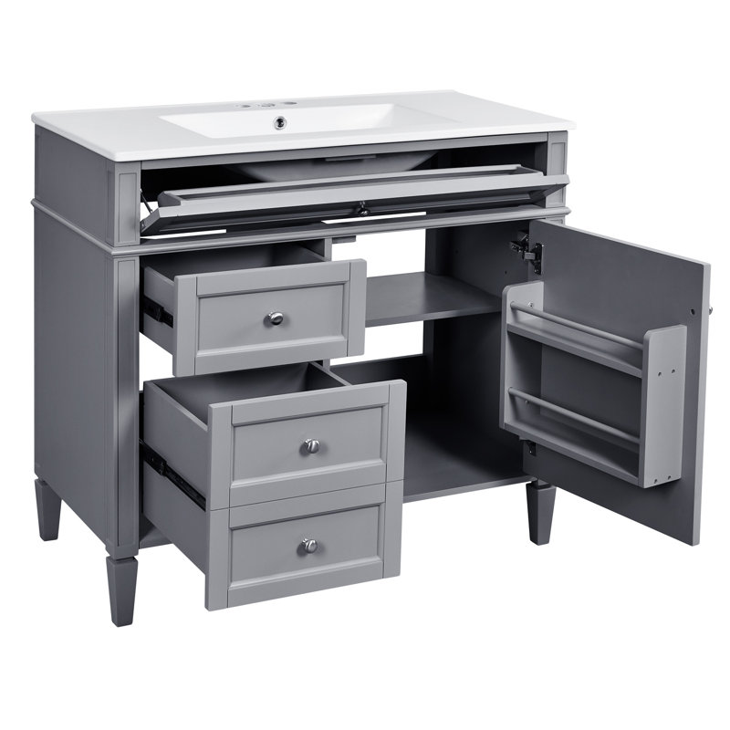 36'' Bathroom Vanity With Top Sink, Argent argent, Gris