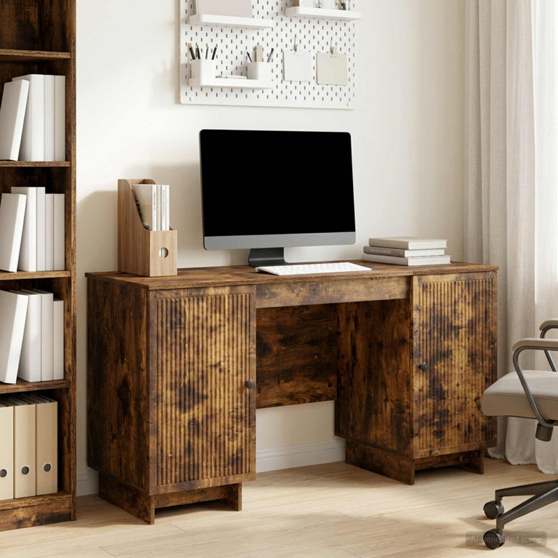 Credenza Desk, Smoked Oak