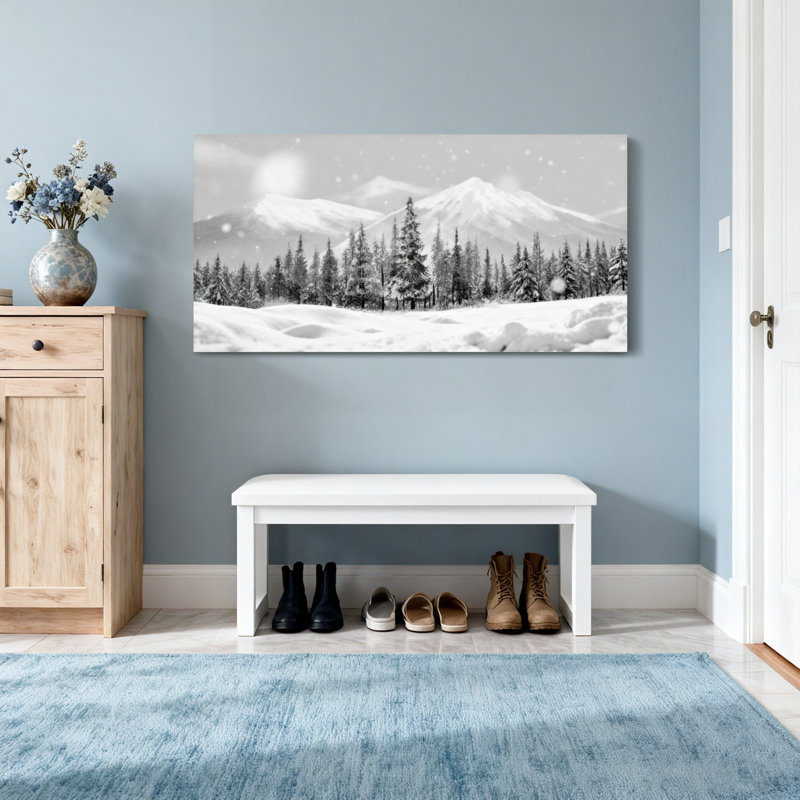 Landscape & Nature Snowy Mountains Pine Trees Winter Landscape, 16" H x 32" W