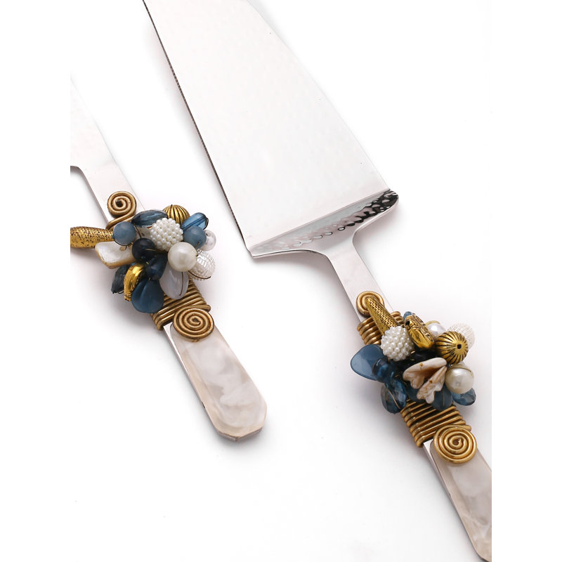Ensemble de service à gâteau à perles bleues
