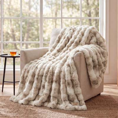 Bedsure 480 GSM Bubble Faux Fur Blanket, Fluffy Plush Throw, Soft Cozy Couch and Bed Cover, Oat Milk