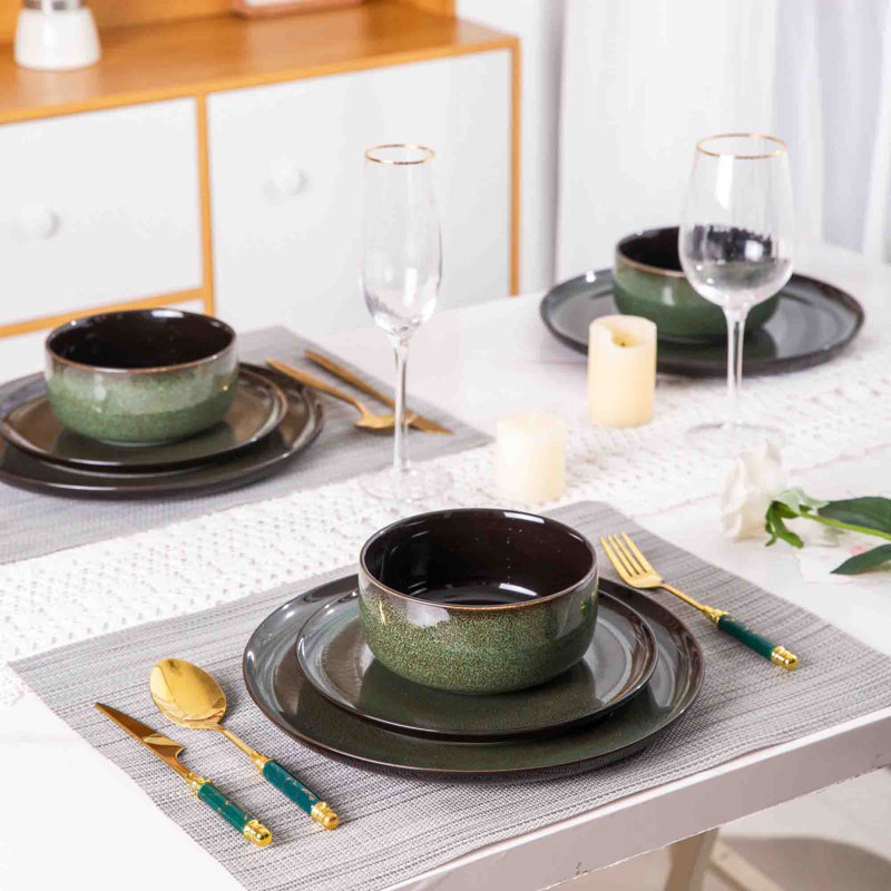 Rinoa Piece Ceramic Dinnerware Set - Service for 4, Jade Green