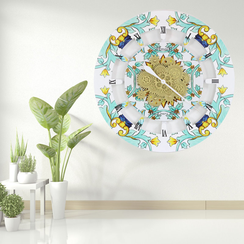 Amalfi 36" Round Wood Wall Clock with Moving Gears