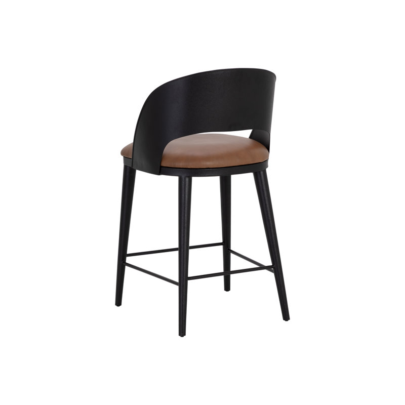 Upholstered Bar Stool, Black/Cognac, Counter Stool (26" Seat Height)