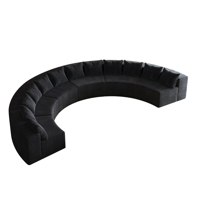 Corduroy Curved Boneless Sectional Foam Sofa With 12 Pillows,Curved Symmetrical Modular Semi Circular Sofa Sectional For Bedroom,Living Room,Office For Leisure Or Nap,Reading Room,And Lobby(Six Modules)