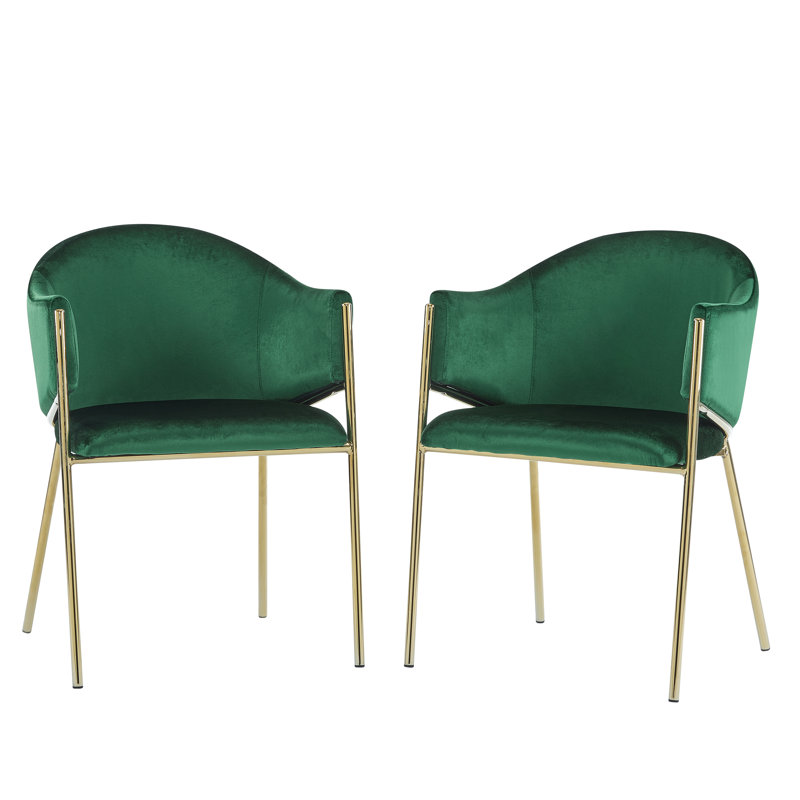 Chaises de salle à manger rembourrées Langston, Velours émeraude / or