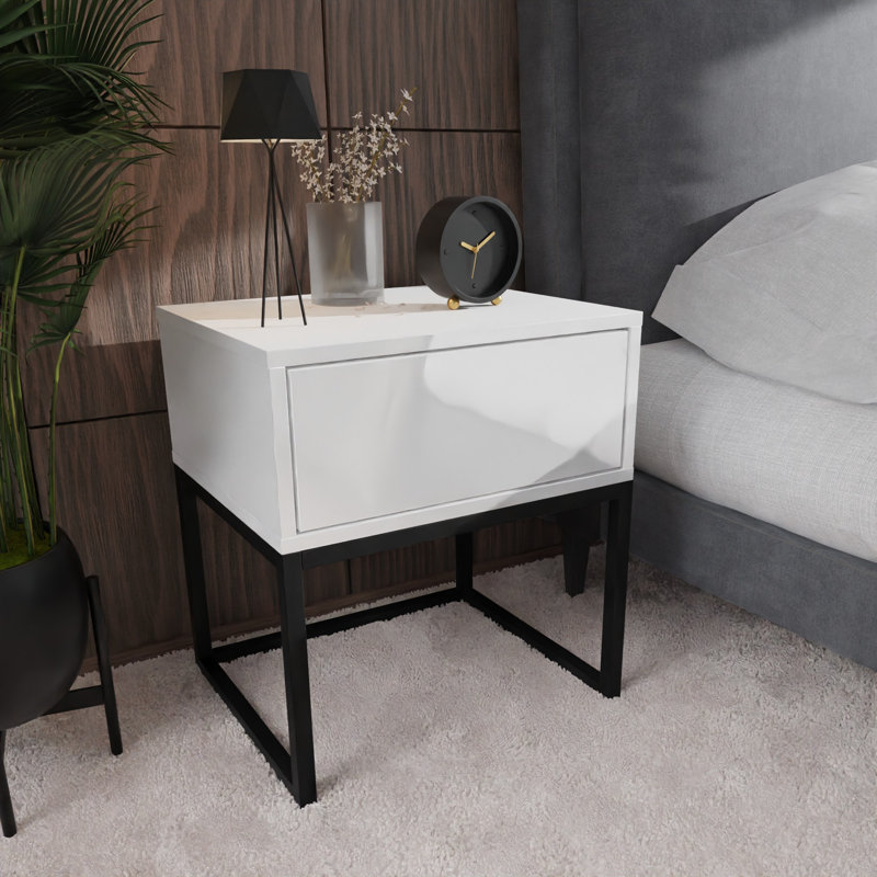 Varonique 1 Drawer Bedside Table, Black, White