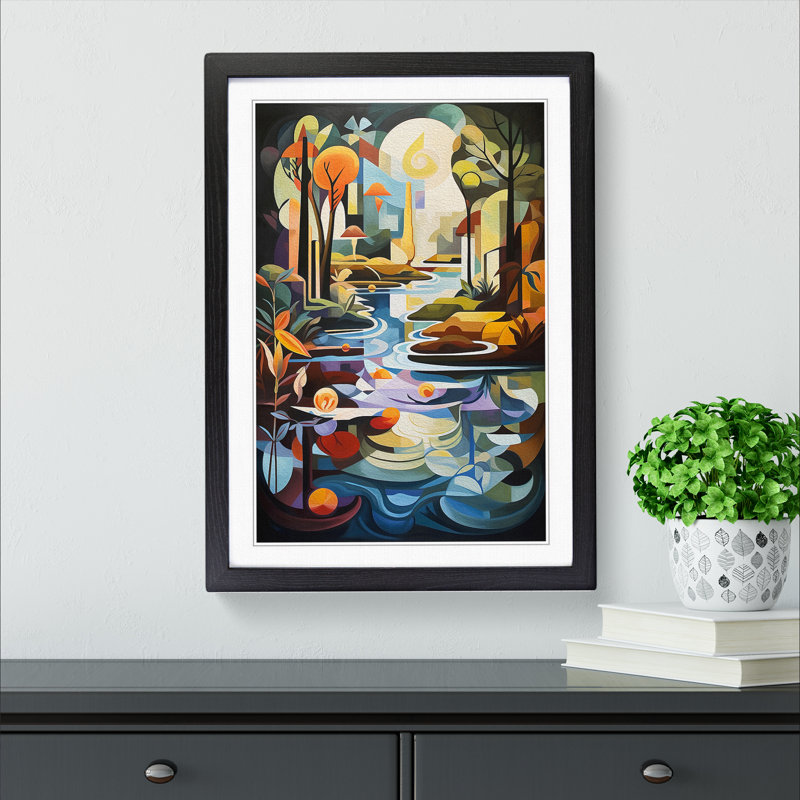 XYZ-FRM-V1223-5221 Pond Cubism - Single Picture Frame Print on Wood, Black, 64cm H x 46cm W x 2cm D