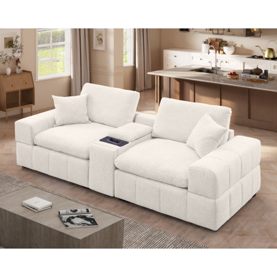 3 Piece Modular Loveseat Sofa With Wireless Charger Console & Cup Holders