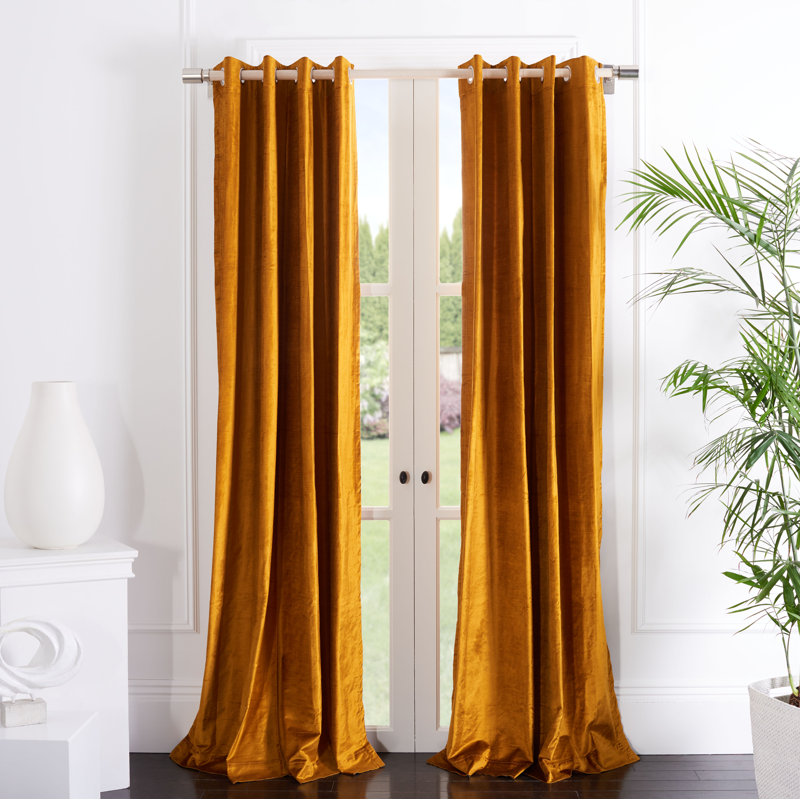 Panneau de rideau simple obscurcissant avec œillets en mélange de coton Ida, Moutarde, L 52 po x L 96 po
