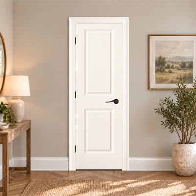 Porte intérieure à dalle 24 po x 80 po à 2 panneaux et panneau carré surélevé à fond creux en composite blanc à noyau creux apprêté