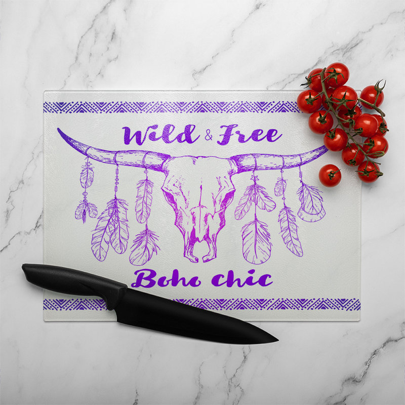 Boho Chic Native American Glass Chopping Board, 28cm L x 20cm W