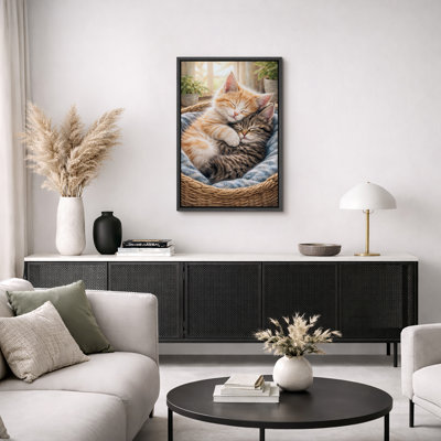 Illustration de panier mignon, chatons endormis, images de chambre à coucher, impression sur toile encadrée
