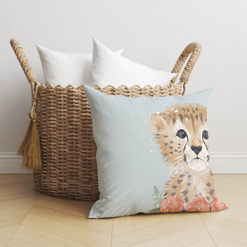 Lil Leopard Blue Throw Pillow, 18"H x 18"W