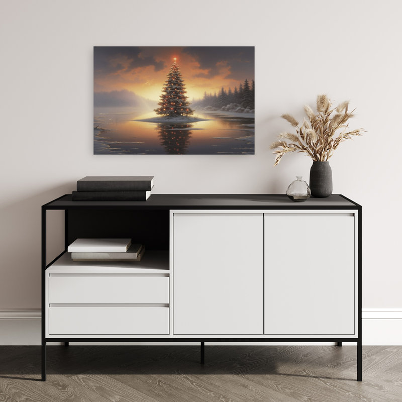 «Christmas Sunset Peaceful Serene Abstract Christmas Tree Forest Landscape», reproduction d'art mural, 16" H x 24" W