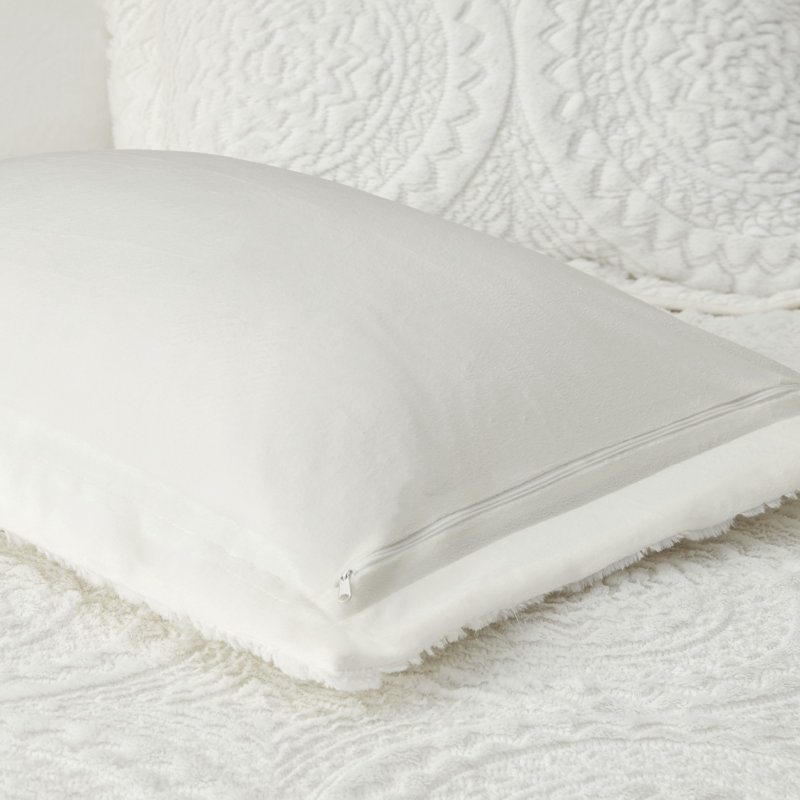 Ivory Faux Fur Embroidered Medallion King Duvet Cover Set