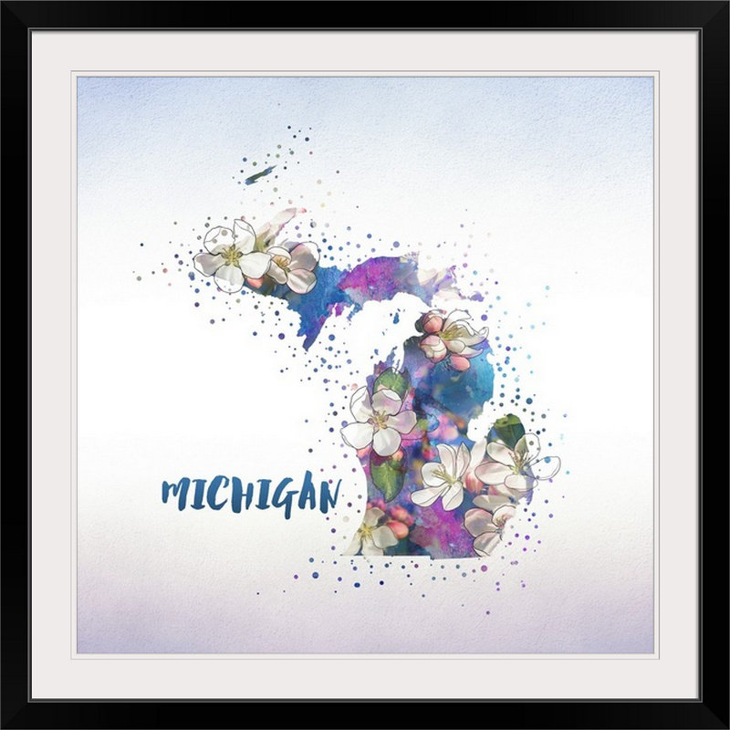 « michigan state fleur (pomme fleur) », impression, H 20" x l 20" x P 1", Cadre noir