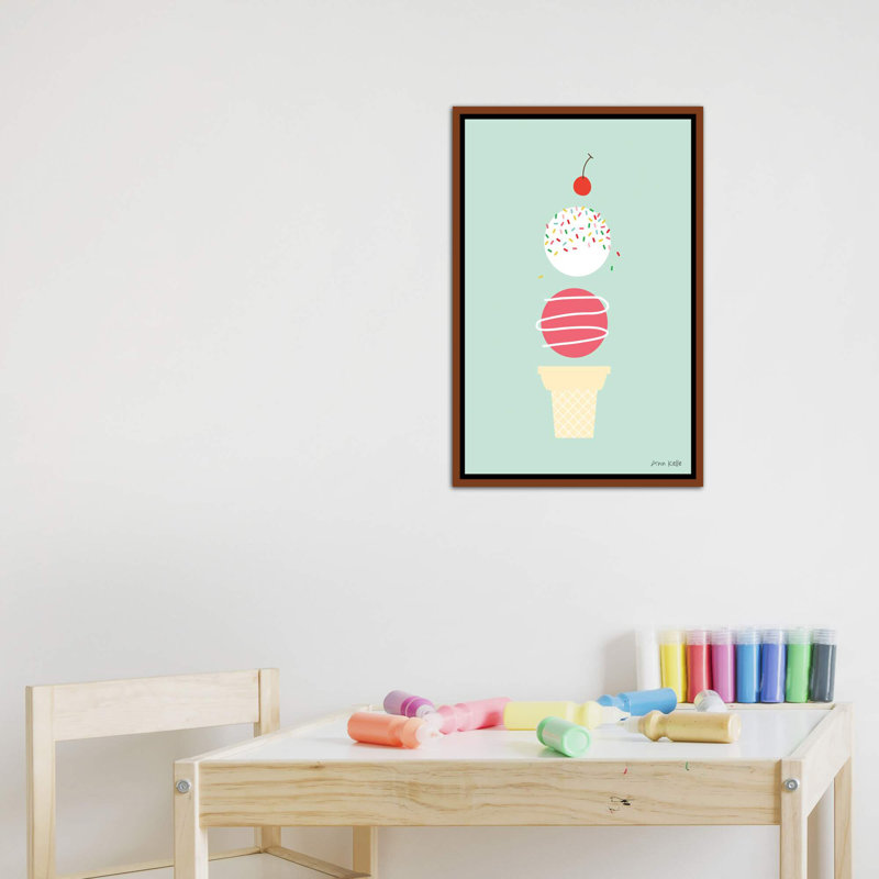 «Ice Cream and Cherry I» par Ann Kelle - impression d'art graphique, H 26 po x l 18 po x 1,5 po