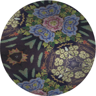 Tapis vert/bleu/gris tissé à la machine