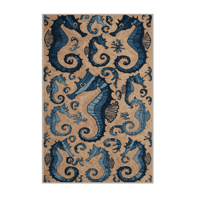 Washable Seahorse Family Coastal Area Rug
