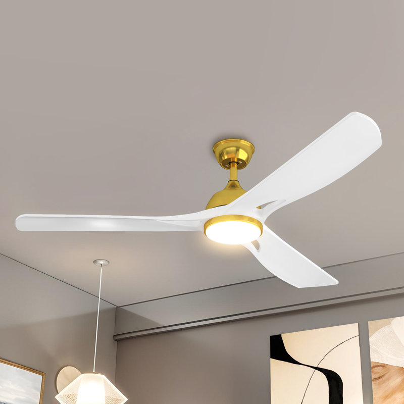 Ventilateur de plafond 56 pouces avec lumière DEL, application et télécommande, moteur à courant continu réversible, Doré