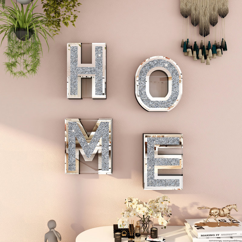 Elvert 4 Piece Handmade Mirror Letters Wall Décor Set, 7.87" H x 5.51" W x 2" D, Home