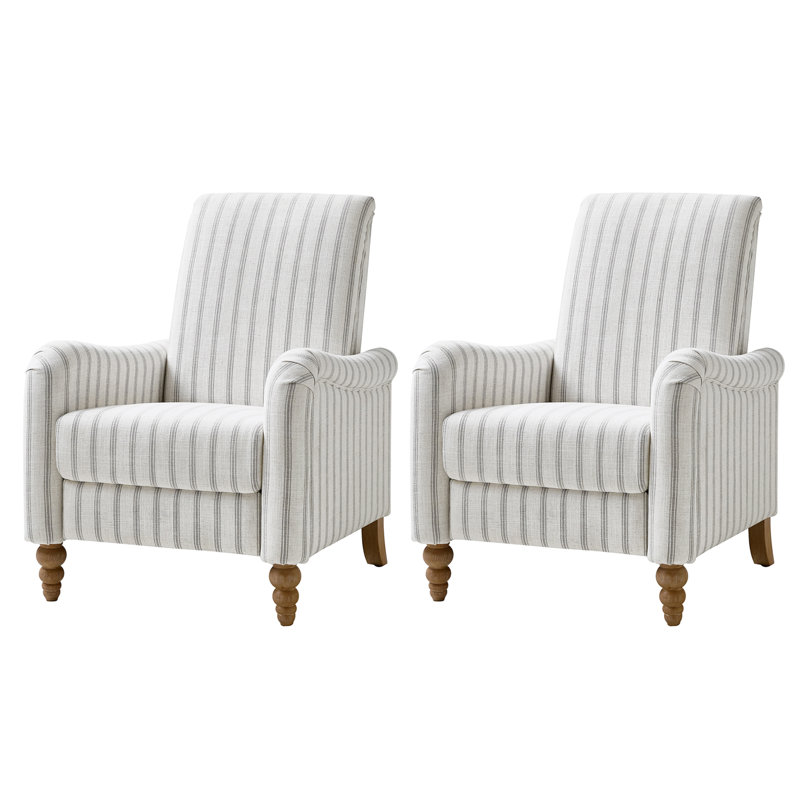 Arathi Manual Push Back Recliner with Solid Wood Spindle Legs, 	Linen Stripe