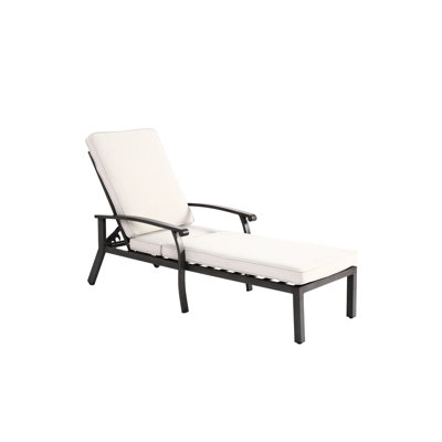Fauteuil lounge beige en fonte d'aluminium avec assise tressée, réglable et roulettes. Dimensions de l'emballage : 106 cm x 62 cm x 33 cm. Poids : 18,5 kg. Profondeur, largeur et hauteur du siège : voir les détails ci-dessous.