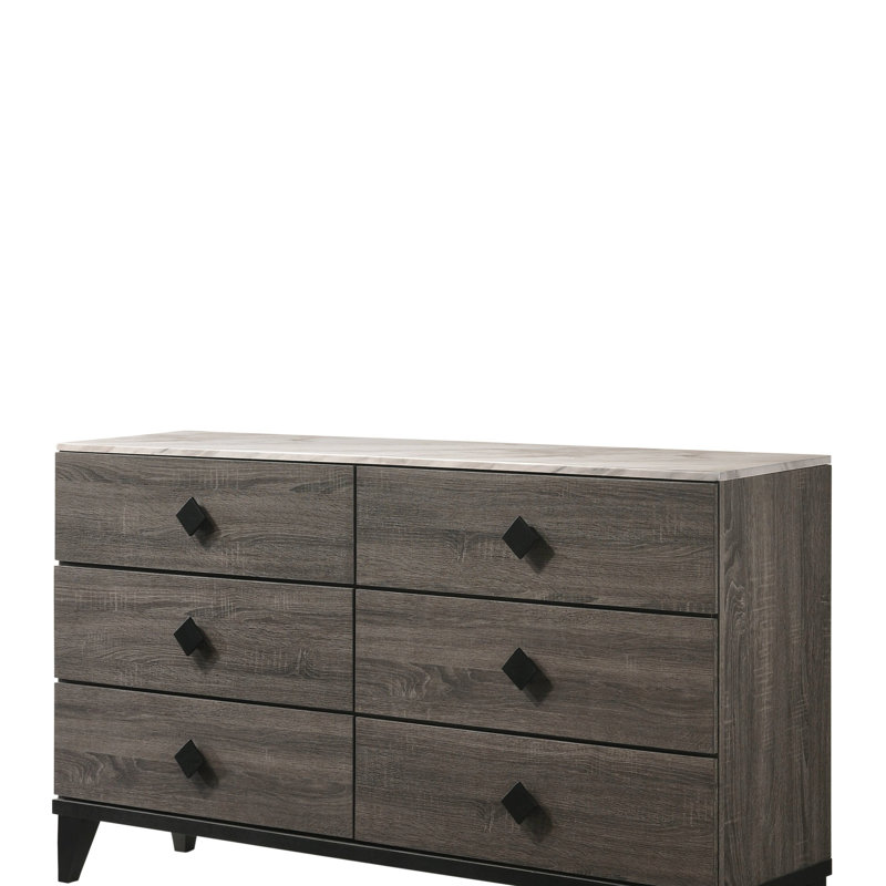 Commode en faux marbre et dessus en chêne gris rustique Avantika