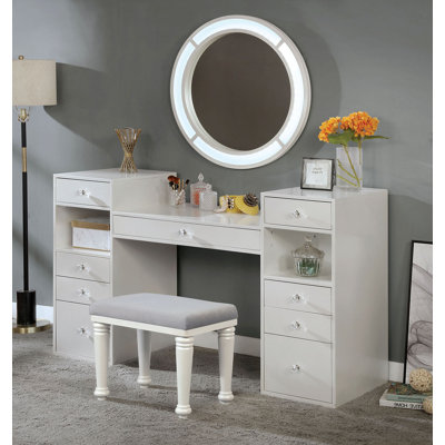 60.6" W Glam Vanity Set, White