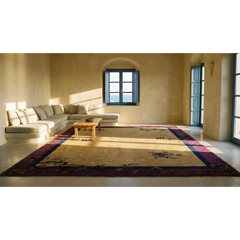Antique Art Deco Large Room Size Wool Gold Rug
