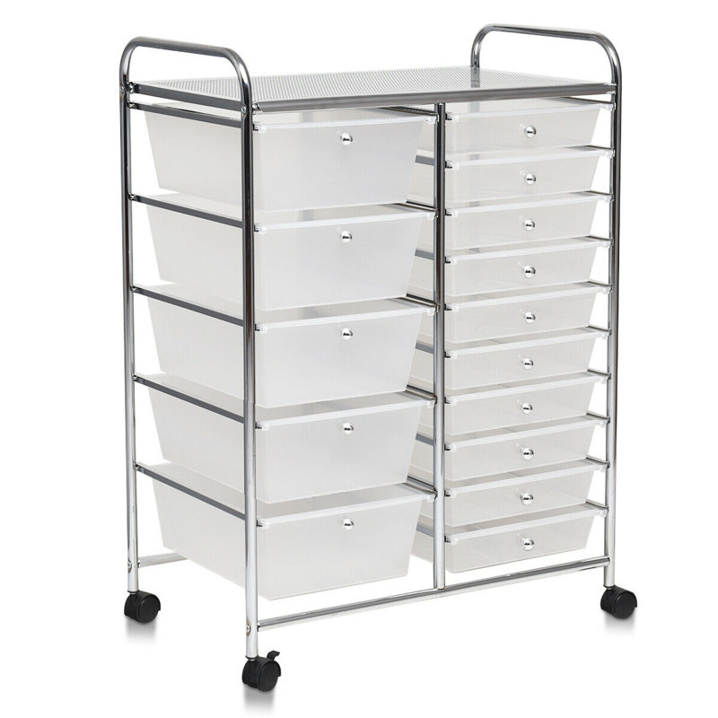 Barksdale 15-Drawer Utility Rolling Organizer Cart, White